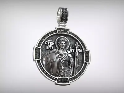 Saint Demetrius Medallion Warrior Saint Relief Pendant 3D print model