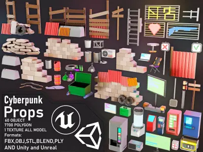 Cyberpunk prop Pack Low poly  Low-poly 3D model