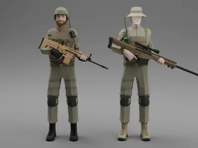 Low Poly Soldiers Rigged Free Free 3D model