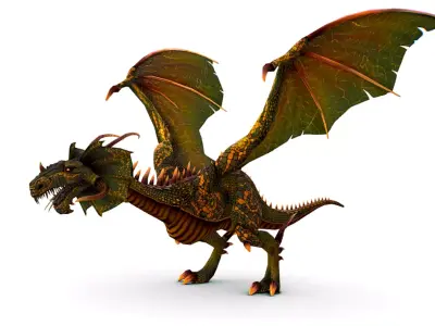 LowPoly Green Dragon with Gold Scale Low-poly 3D model