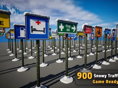 900 Snowy Traffic Signs Collection  Game Ready Low-poly 3D model