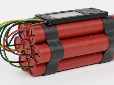 Dynamite V6 - Timed Explosive TNT Device with Detonator 3D model