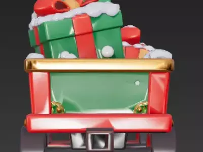 Chibi Christmas Train Wagon 3D Model - Festive Gift Carriage Low-poly 3D model