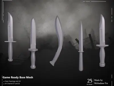 25 3D Model Knife WW12 Base Mesh - VOL 04 - Game Ready Low-poly 3D model