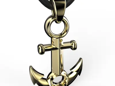 Anchor gold pendant on cord 3D print model