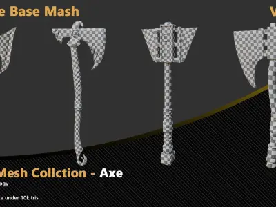 26 Axe Base Mesh - VOL 01 - Clean UV and Topology  Low-poly 3D model