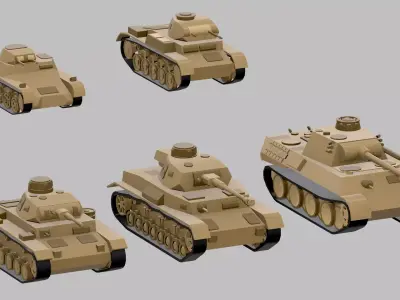 Set of low poly tanks Low-poly 3D model