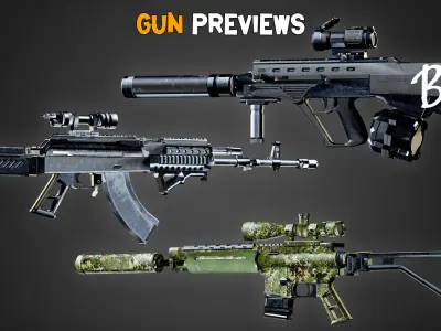 20 Game-Ready Modern Gun and Texture    Vol 13   Low-poly 3D model