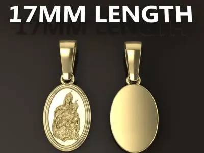 Oval Antique Mother Mary Pendant 17mm Length 3D print model