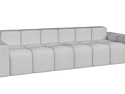 Beige Velvet Rectangle Upholstered Sofa 3D model
