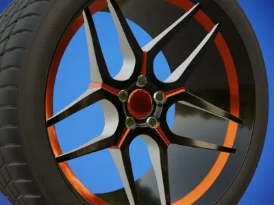 Sports Car Wheel - Rim with Tire Low-poly 3D model