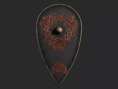 Slavic kite leather shield-painted black with uroboros symbol Low-poly 3D model