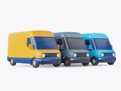 Delivery Van Stylized Blue Prime Yellow 3D Model Pack