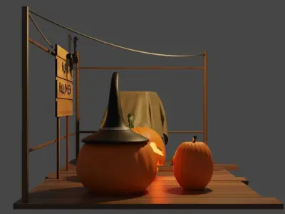 Happy Halloween Realistic Pumpkins with props 3D model