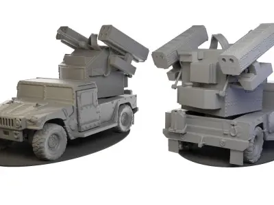 Hummer four military vehicles with different weapons 3D print model