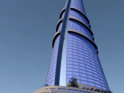 Skyscraper building in shape of teardrop 3D model