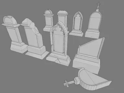 Cemetery gravestone set 1 Low-poly 3D model
