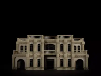 CLASSIC EUROPEAN KITBASH 04 MODULAR BUILDING WITH INTERIOR Low-poly 3D model