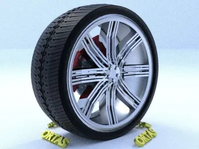 ORTAS CAR RIM 32 GAME READY RIM TIRE AND DISC 3D model