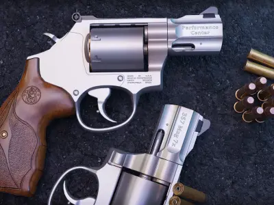 model 357 Magnum Barrel 7 Rounds Wood Grip Low-poly 3D model purchase