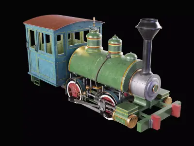 Vintage Steam Locomotive High Quality 3D Model Low-poly 3D model