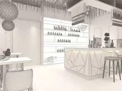 Bar-Restaurant with Music Scene 3D model