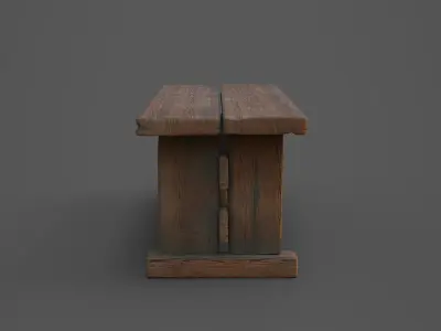 Medieval Vintage old  Wooden Table Chunky PBR  Low-poly 3D model