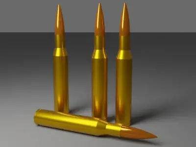 Bullet 3D Model three golden bullets Free 3D model