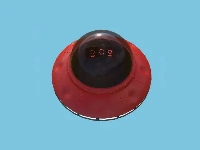Cartoon UFO A8 - SciFi Flying Saucer - Red Black Low-poly 3D model