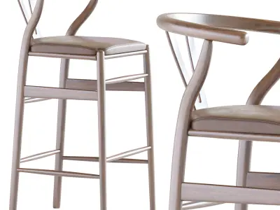 Wishbone Counter Stool 3D model
