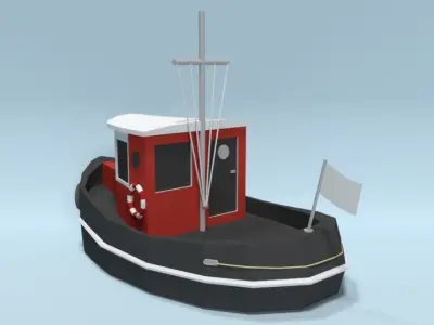 Low Poly Cartoon Candu E-Z Mini Tugboat Low-poly 3D model