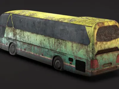 Tourist Bus Abandoned Low Poly  Low-poly 3D model