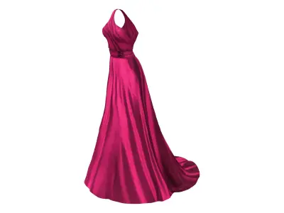 One Shoulder Gown Dress with Train Low-poly 3D model