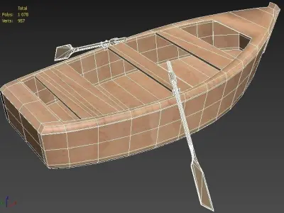 The Boat wooden with paddle Low-poly 3D model