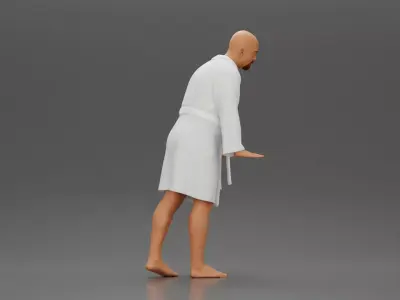Man in White Robe Posing with Bare Feet and Open Hands 3D print model