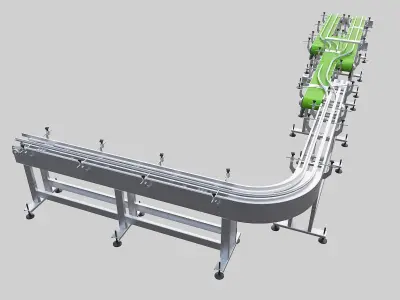 Glass bottle conveyor line 3D model