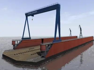 Shipyard floating dock low-poly 3d model Low-poly 3D model