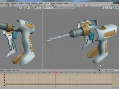 Mounted drill and drill bit Low-poly 3D model