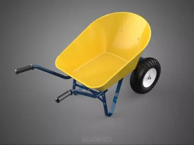 YELLOW TWO WHEELED CONSTRUCTION WHEELBARROW CART TROLLEY WAGON 2 3D model