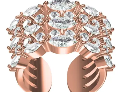 Antique Round and Marquise Diamond Wide Band 3D print model