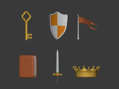 Cartoon Middle Age Icons Pack Low-poly 3D model