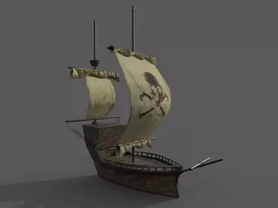 pirate ship Low-poly 3D model 10