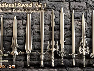 40 Medieval Swords  Low Poly  and Unwrapped  Low-poly 3D model