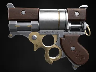 Steampunk Revolver Low-poly 3D model