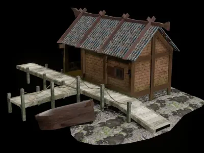 Old Style Fishing Hut Low-poly 3D model