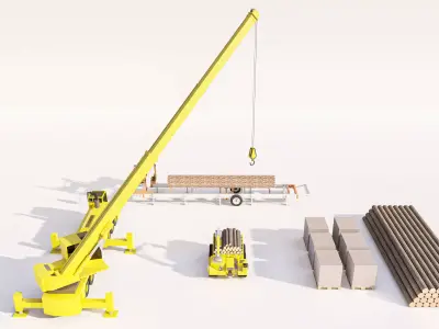 Log Loader Truck and Tree Transport Vehicle Set 3D model