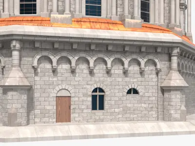  Neo-Byzantine Style Church with Arched Windows and Tile Roof 