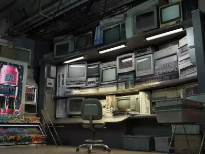 Retro Cyberpunk Pc Room Low-poly 3D model