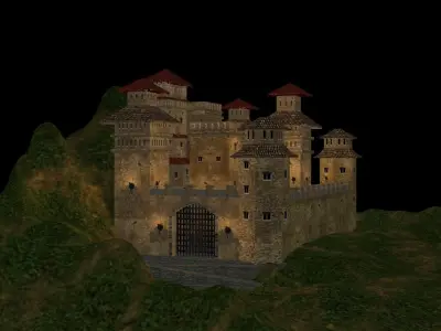 Low Poly Castle at night with full moon Free low-poly 3D model