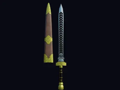 Fantasy Sword 3 PBR Unity UE Arnold V-Ray Textures Included  Low-poly 3D model